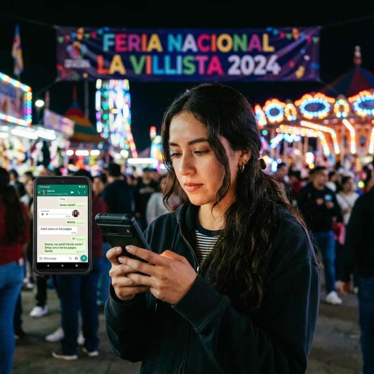 Visitante de la Feria Nacional Francisco Villa Durango usando el canal de WhatsApp de Escudo Villista.